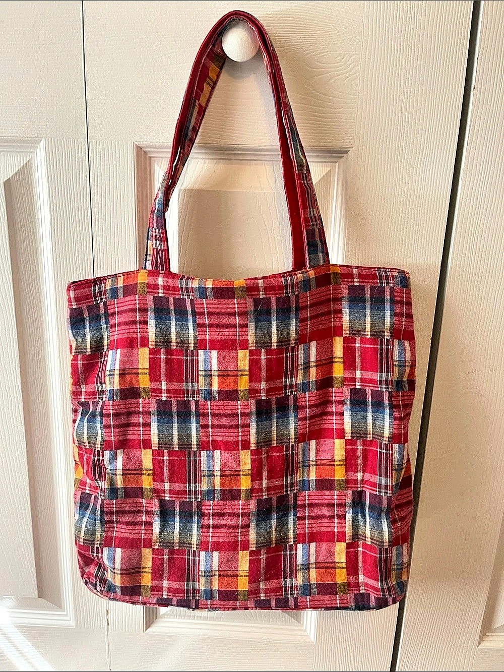 Plaid Patchwork Tote in Red & Multicolor